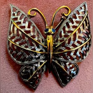 Vintage Butterfly Brooch with blue Gem Detail
